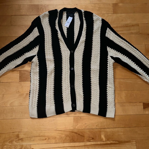 NWT Pacsun Cream & Black Strip Cardigan - Picture 4 of 9